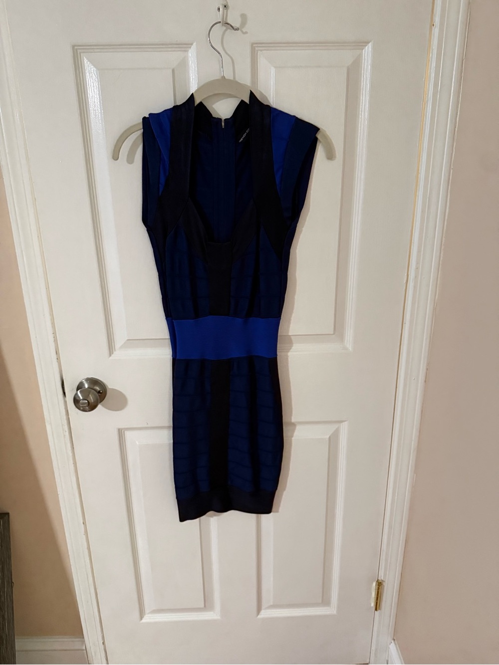 French Connection Royal Blue and Black Sleeveless Bandage Dress